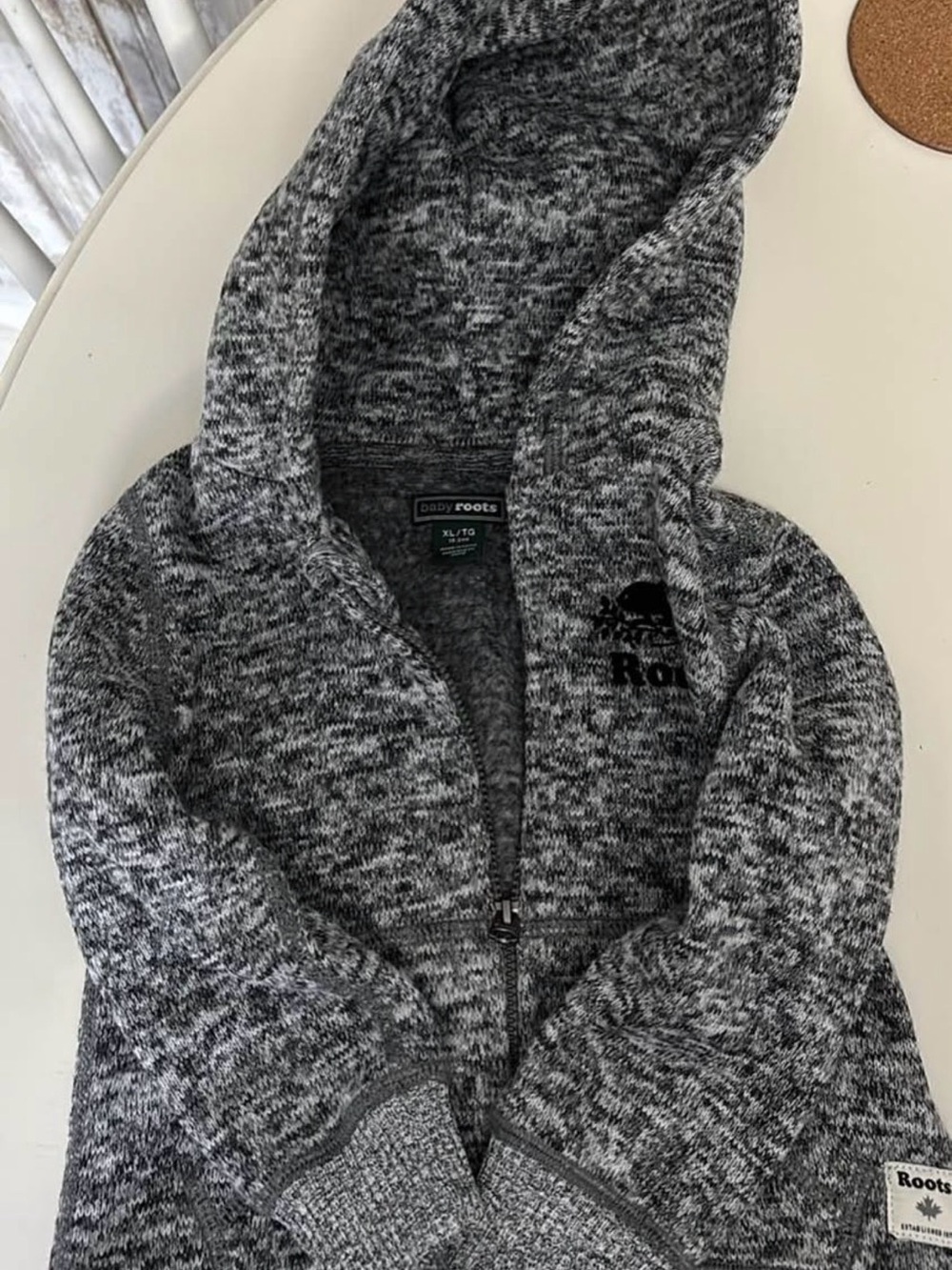 Roots Baby toddler Grey Marled Knit Zip Sweater hoodie